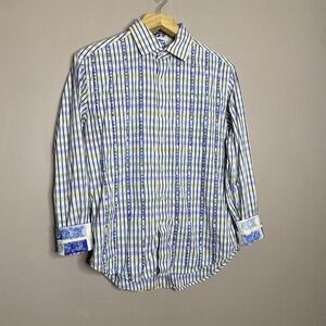 Robert Graham Men's Shirt Button Down Flip Cuff Embroidered Surf Van Bus Size L‎